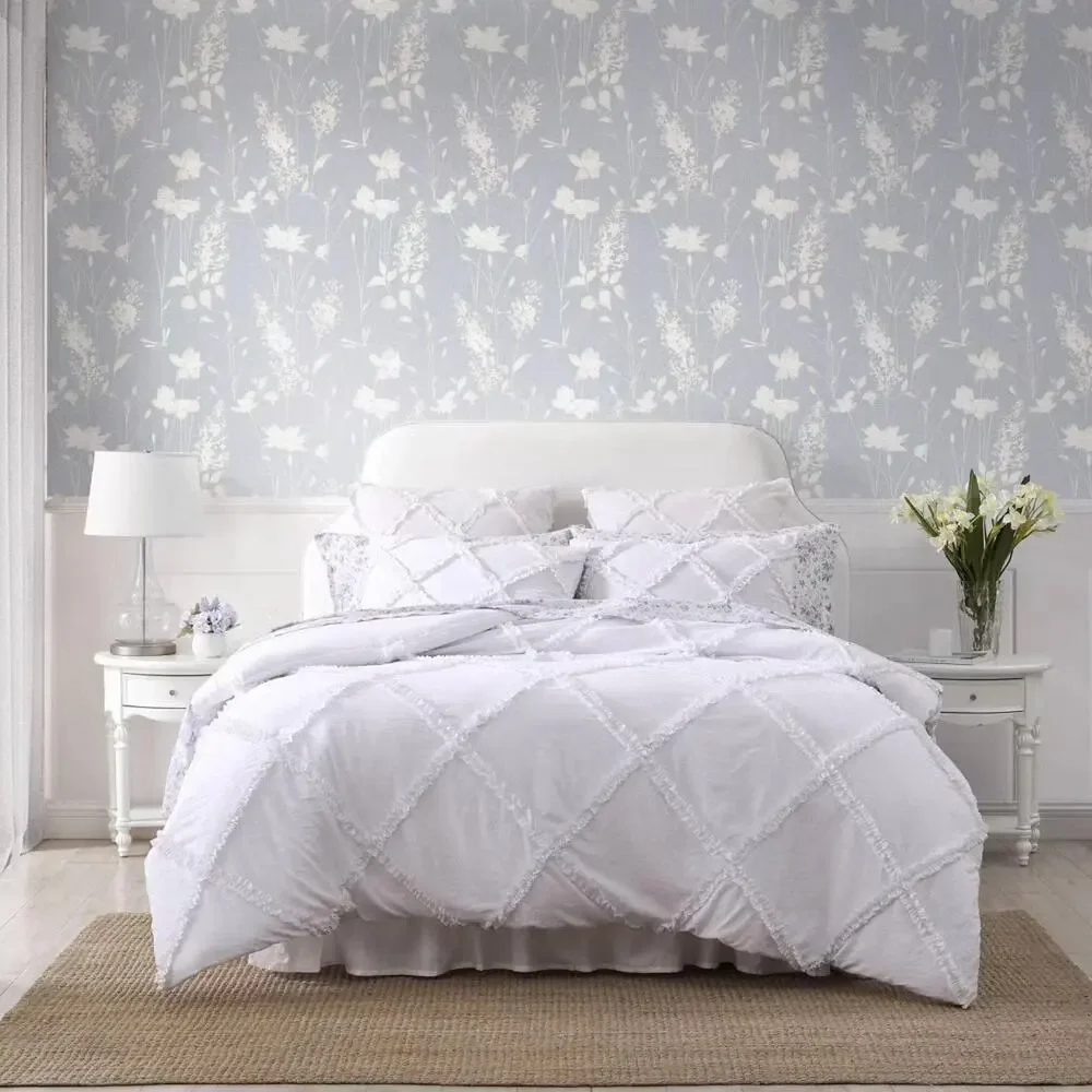 Laura Ashley Norah Twin Comforter Set White Ruffle 2pc Microfiber NEW
